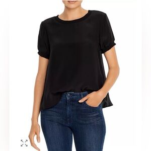 Cinq a Sept Lenny Silk Short-Sleeve Top in Black Size Large